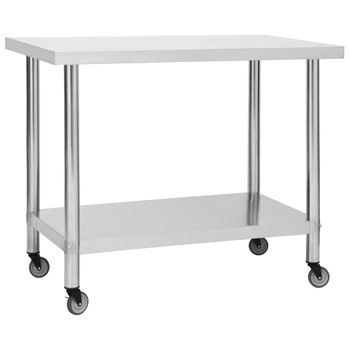 Mesa De Trabajo Para Cocina Con Ruedas Acero Inox 100x30x85 Cm