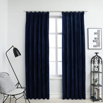 Cortinas Opacas Ganchos 2 Pzas Terciopelo Azul Oscuro 140x225cm