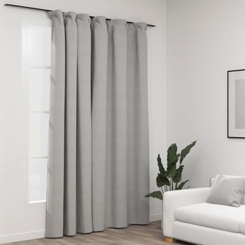 Cortina Opaca Con Ganchos Look De Lino Gris 290x245 Cm