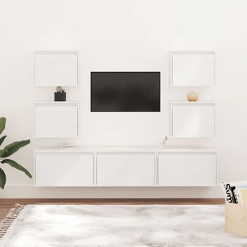 Muebles Para Tv 7 Piezas Madera Maciza De Pino Blanco