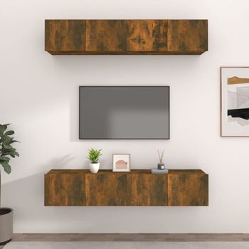 Muebles Tv 4 Uds Madera Contrachapada Roble Ahumado 80x30x30 Cm