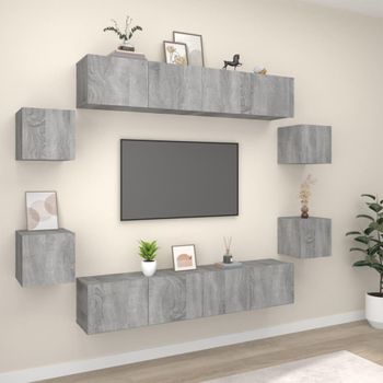 Set De Muebles Para Tv 8 Pzas Madera Contrachapada Gris Sonoma