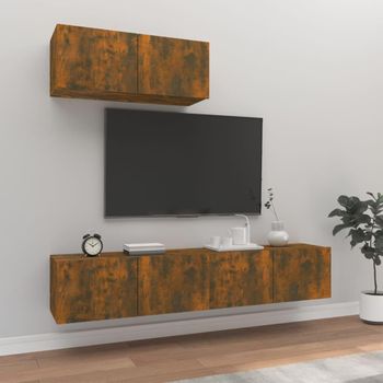 Set De Muebles De Tv 3 Pzas Madera Contrachapada Roble Ahumado