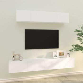 Set De Muebles Para Tv 4 Piezas Madera Contrachapada Blanco