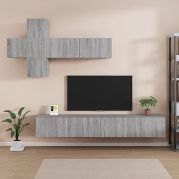 Set De Muebles Para Tv 7 Pzas Madera Contrachapada Gris Sonoma