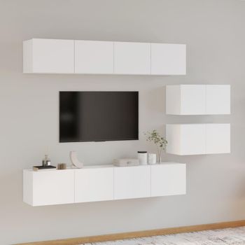 Set De Muebles Para Tv 6 Piezas Madera Contrachapada Blanco