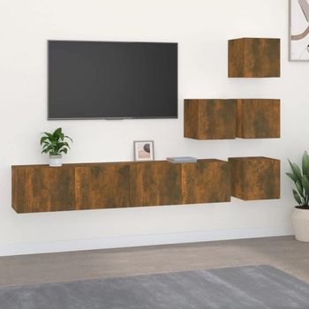 Mueble De Pared Para Tv Madera Contrachapada Roble Ahumado