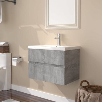 Mueble De Baño Con Lavabo Madera Contrachapada Gris Sonoma