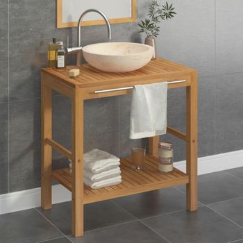 Mueble Tocador Madera Teca Maciza Con Lavabo De Mármol Crema