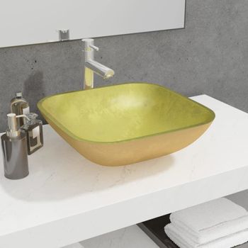 Lavabo De Vidrio Dorado 42x42x14 Cm