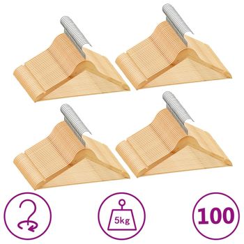 Juego De Perchas Para Ropa 100 Uds Antideslizantes Madera Dura