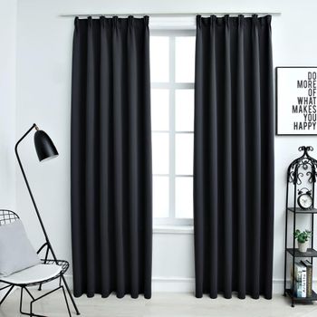 Cortinas Opacas Con Ganchos 2 Piezas Negro 140x225 Cm