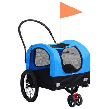 Remolque De Bicicleta Para Mascotas Cochecito 2 En 1 Azul Negro