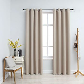 Cortinas Opacas Con Anillas De Metal 2 Uds Beige 140x225 Cm