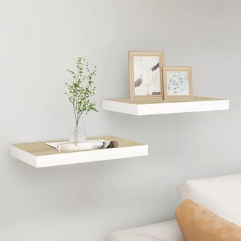 Estante Flotante De Pared 2 Uds Mdf Roble Y Blanco 40x23x3,8 Cm