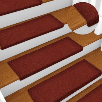 Alfombrilla De Escaleras 15 Uds Tela Punzonada Rojo 65x21x4 Cm