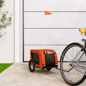 Remolque De Bicicleta Mascotas Hierro Tela Oxford Naranja Negro