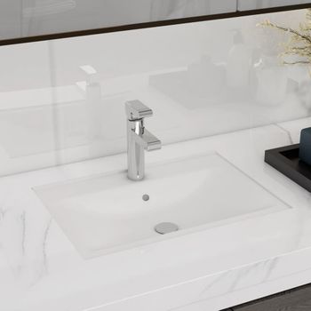 Lavabo Rectangular De Cerámica Hueco De Grifo/desagüe Blanco