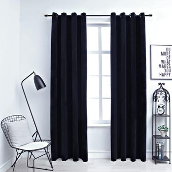 Cortinas Opacas Con Anillas 2 Pzas Terciopelo Negro 140x175 Cm