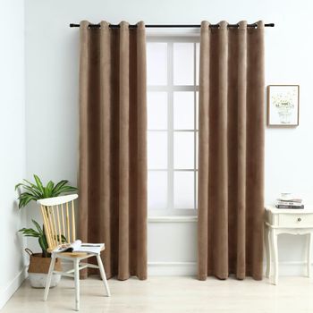 Cortinas Opacas Con Anillas 2 Pzas Terciopelo Beige 140x245 Cm