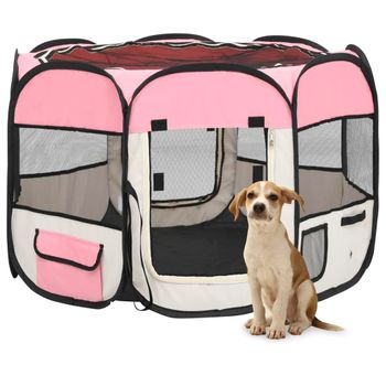 Parque De Perros Plegable Bolsa De Transporte Rosa 90x90x58 Cm