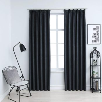 Cortinas Opacas Con Ganchos 2 Piezas Gris Antracita 140x255 Cm