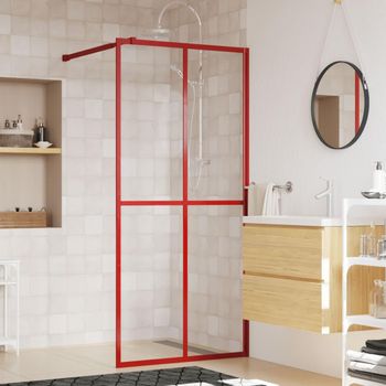 Mampara Puerta De Ducha Vidrio Transparente Esg Rojo 100x195 Cm