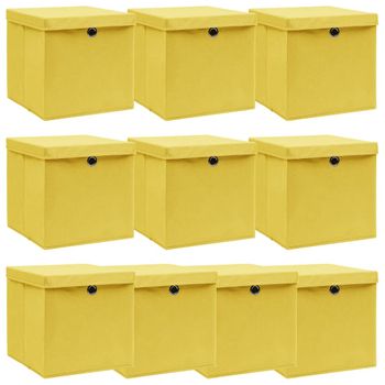 Cajas De Almacenaje Con Tapas 10 Uds Tela Amarillo 32x32x32 Cm