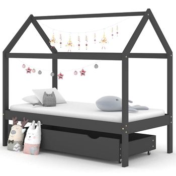 Estructura De Cama Infantil Y Cajón Madera Pino Gris 80x160cm