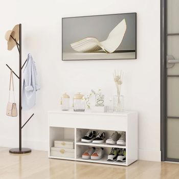 Banco Zapatero Madera Contrachapada Blanco Brillante 80x30x45cm