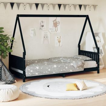 Estructura De Cama Para Niños Madera De Pino Negro 80x200 Cm