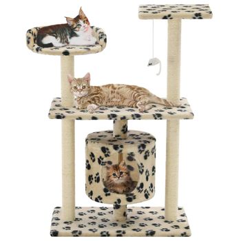 Rascador Para Gatos Con Poste De Sisal 95 Cm Huellas Beige