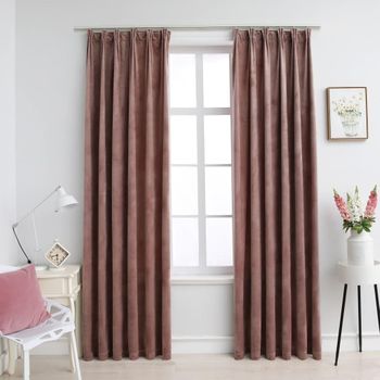 Cortinas Opacas Ganchos 2 Pzas Terciopelo Rosa Viejo 140x225 Cm