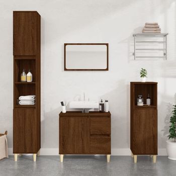 Armario De Baño Madera Contrachapada Roble Marrón 30x30x190 Cm