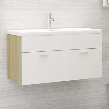 Mueble Con Lavabo Madera De Ingeniería Blanco Y Roble Sonoma