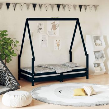 Estructura De Cama Para Niños Madera De Pino Negro 70x140 Cm