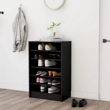 Mueble Zapatero De Madera Contrachapada Negro 60x35x92 Cm