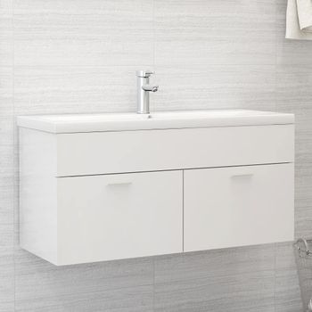 Mueble Con Lavabo Madera De Ingeniería Blanco Brillante