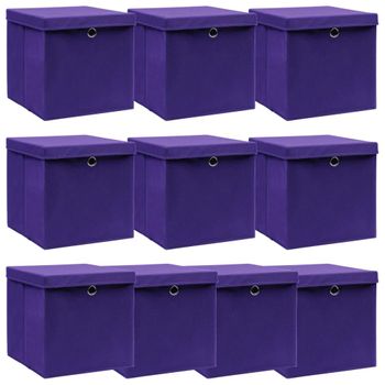 Cajas De Almacenaje Con Tapas 10 Uds Tela Morado 32x32x32 Cm