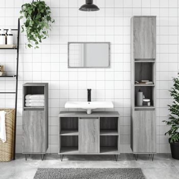 Mueble De Baño Madera De Ingeniería Gris Sonoma 80x33x60 Cm