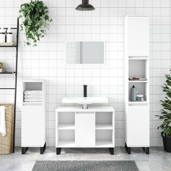 Mueble De Baño Madera De Ingeniería Blanco 80x33x60 Cm