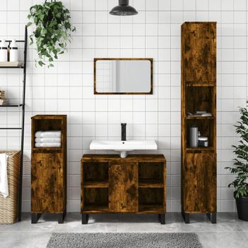 Mueble De Baño Madera De Ingeniería Roble Ahumado 80x33x60 Cm