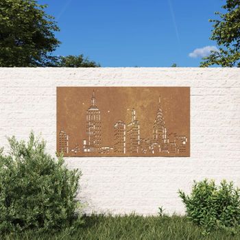 Adorno De Pared De Jardín Acero Corten Diseño Skyline 105x55 Cm