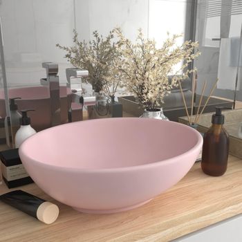 Lavabo De Lujo Ovalado Cerámica Rosa Mate 40x33 Cm