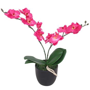 Planta Artificial Orquídea Con Macetero 30 Cm Roja