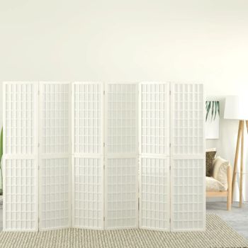 Biombo Plegable Con 6 Paneles Estilo Japonés Blanco 240x170 Cm