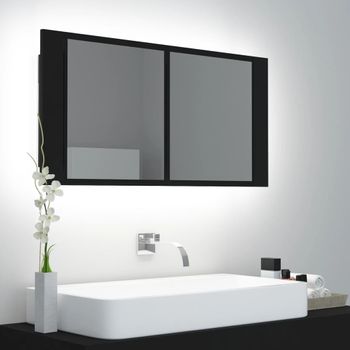 Armario Espejo De Baño Con Luz Led Acrílico Negro 90x12x45 Cm