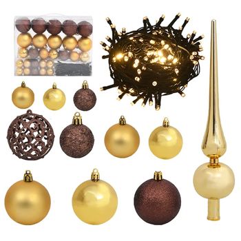 Set De Bolas De Navidad 61 Pzas Con Pico 150 Led Dorado Bronce