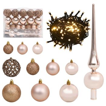 Set De Bolas De Navidad 61 Pzas Con Pico 150 Led Oro Rosa