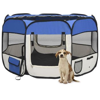 Parque De Perros Plegable Y Bolsa Transporte Azul 110x110x58cm